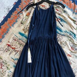 French Connection Navy Pleated Chiffon Halter Maxi Dress NWT Size 4